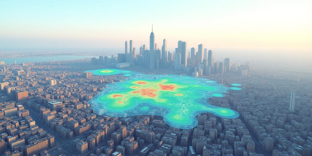 City skyline map with mobile signal strength areas highlighted