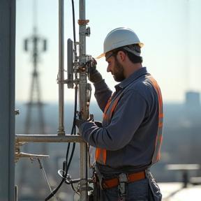 Technician adjusting cellular equipment on site